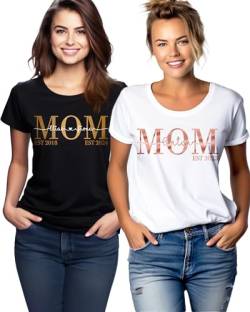 Mom T-Shirt weiß personalisiert mit 3 Kindernamen, Tshirt Weiss super Mama von Kindern Namen, Geburtstagsgeschenk Geburt Geschenk Rose Gold, Outfit Top für Frau Bio Baumwolle von MAMAHUHU