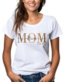 Mom Tshirt Weiss personalisiert mit 3 Kindernamen, Damen T-Shirt weiß 2 Kinder Namen Rosegold Gold für Beste cool Mom, Geschenk zum Muttertag Weihnachten Geburtstag, Frauen Kleidung Top Bio Baumwolle von MAMAHUHU