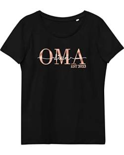 Oma T-Shirt Personalisiert mit Enkel Enkelin 3 Namen, Damen Tshirt schwarz weiß 2 Kindernamen der Enkelkinder 2023, Geschenk zum Geburtstag Weihnachten für Mutter Mama, Frauen Kleidung Bio Baumwolle von MAMAHUHU