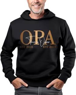 Opa Pullover Personalisiert mit Enkel Enkelin Namen, Herren Hoodie Pulli 2 3 Enkelkinder Kindernamen, Geschenk zum Geburtstag Weihnachten Vatertag, Männer Kapuze Kapuzenpullover Kleidung Bio Baumwolle von MAMAHUHU