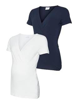 Mamalicious Women's Mlkate Tess Ss Top 2-P 2F. A. Noos T-Shirt, Navy Blazer/Pack:Snow White, Small von MAMALICIOUS