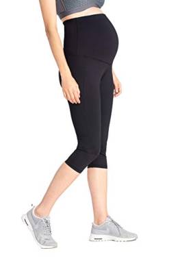 MAMARELLA Sport Umstandsleggings 3/4 schwarz, figurformende Sportleggings für Schwangere mit stützendem Überbauchbund und Shaping Ziernähten, für die gesamte Schwangerschaft & Rückbildungsphase (L/XL) von MAMARELLA