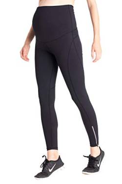 MAMARELLA Sport Umstandsleggings lang schwarz, Figurformende Sportleggings für Schwangere mit stützendem Überbauchbund, Shaping Ziernähten, Kleiner Reißverschlusstasche&reflektierenden Details (S/M) von MAMARELLA