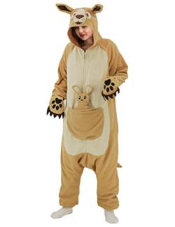 Unisex Erwachsene Känguru Einteiler Tier Cosplay Einteiler Pyjama Nachtwäsche Kostüm für Damen Herren, Toller Känguru-Einteiler, M von MAMHSABC