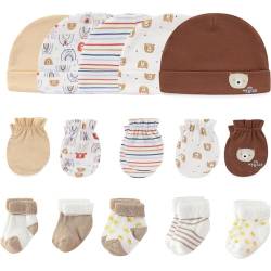 MAMIMAKA Baby Caps Handschuhe und dicke warme Socken Baumwolle Neugeborene Essentials Zubehör (Hüte+Handschuhe+Terry Socken),0-6 Monate von MAMIMAKA