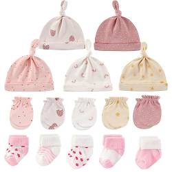 MAMIMAKA Baby Caps Handschuhe und dicke warme Socken Baumwolle Neugeborene Essentials Zubehör (Hüte+Handschuhe+Terry Socken),0-6 Monate von MAMIMAKA