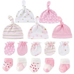 MAMIMAKA Baby Caps Handschuhe und dicke warme Socken Baumwolle Neugeborene Essentials Zubehör (Hüte+Handschuhe+Terry Socken),0-6 Monate von MAMIMAKA
