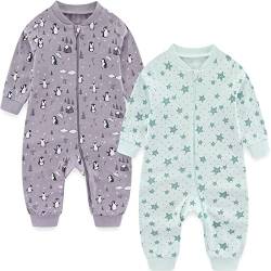 MAMIMAKA Baby Jungen Mädchen Schlafanzug 2-Wege-Reißverschluss Baumwolle Pyjama für Baby Strampler Neugeborene Spielen und Schlafen, Overall mit Füßen für 0-12 Monate, Footless-5, 6-9 Monate von MAMIMAKA