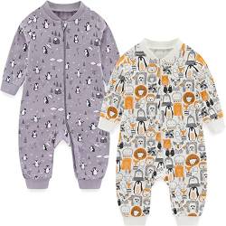 MAMIMAKA Baby Jungen Mädchen Schlafanzug 2-Wege-Reißverschluss Baumwolle Pyjama für Baby Strampler Neugeborene Spielen und Schlafen, Overall mit Füßen für 0-12 Monate, Ohne Fuß: 3, 80 von MAMIMAKA