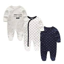 MAMIMAKA Baby Strampler Pyjama Baumwolle Overall Jungen Mädchen Schlafanzug Langarm Fußbodys Einteiler Outfits Gr. 68, 3-teiliges Set - 12. von MAMIMAKA