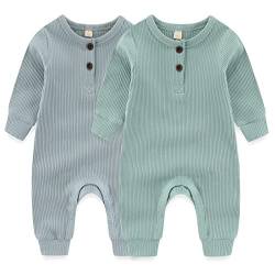 MAMIMAKA Neugeborene Baby Strampler Baumwolle Einteiler Pyjama Fußlos Baby Strampler Jumpsuit Snap-Up für 0-18 Monate, 2 Stück, Zweiteilige Serie 1, 50 von MAMIMAKA