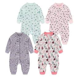 MAMIMAKA Unisex Baby-Schlafanzug für Neugeborene, 2-Wege-Reißverschluss, Baumwolle, mit Fuß, zum Schlafen und Spielen, 4er-Pack / 0-18 Monate, Footless 1, 80 von MAMIMAKA