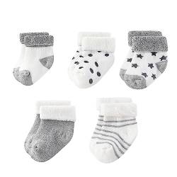 MAMIMAKA Unisex Baby Terry Socken 5-Pack für Baby Boy und Mädchen 0-12 Monate warme Baumwolle Socken von MAMIMAKA
