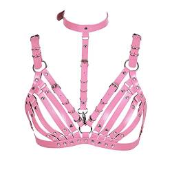 MAMOHSS Leder Harness BH für Frauen Punk Taille Gürtel Body Chain Kunstleder Harness Verstellbar mit Schnallen (Pink) von MAMOHSS