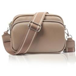 MAMUNU Crossbody Bag Damen, Kleine Umhängetasche mit Reißverschluss Breitem Schultergurt, PU Leder Crossbody Schultertasche Handytasche Damen für Reisen Tägliches Arbeiten Einkaufen (Khaki) von MAMUNU