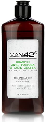 Man 42 Anti-Schuppen Shampoo für Haar mit Schuppen und fettiger Haut mit Moringa Salbei und Brennnessel, 250 ml von MAN42 PROFESSIONAL HAIR BEARD