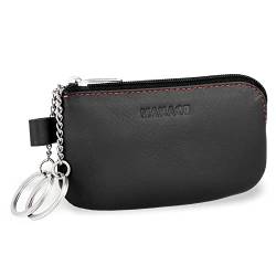 MANAGE Leder Schlüsseletui Schwarz mit Münzfach und Schlüsselring - Schlüsselmäppchen mit Reißverschluss Damen und Herren für Schlüssel Autoschlüssel - keychain Schlüsseltasche Schwarz-Rot von MANAGE