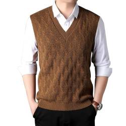 MANBOZIXi Herren Strick Pullunder V-Ausschnitt, Jacquard Strickweste, Strickpulli Herren Ärmellos, Braun 3XL von MANBOZIXi