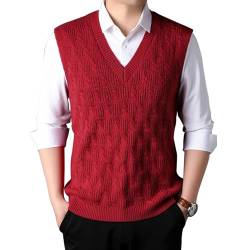 MANBOZIXi Herren Strick Pullunder V-Ausschnitt, Jacquard Strickweste, Strickpulli Herren Ärmellos, Rot XL von MANBOZIXi