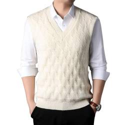 MANBOZIXi Herren Strick Pullunder V-Ausschnitt, Jacquard Strickweste, Strickpulli Herren Ärmellos, Weiß 2XL von MANBOZIXi