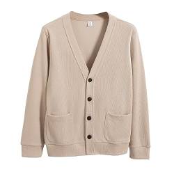 MANBOZIXi Herren Strickjacke Cardigan V-Ausschnitt, Cardigan mit Taschen für Damen, Khaki M von MANBOZIXi