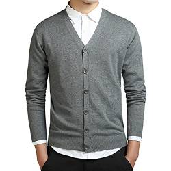 MANBOZIXi Herren Strickjacke mit Knöpfen V-Ausschnitt Strick Cardigan, Grau 2XL von MANBOZIXi