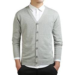 MANBOZIXi Herren Strickjacke mit Knöpfen V-Ausschnitt Strick Cardigan, Hellgrau L von MANBOZIXi