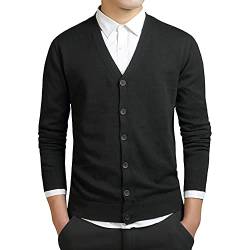 MANBOZIXi Herren Strickjacke mit Knöpfen V-Ausschnitt Strick Cardigan, Schwarz XL von MANBOZIXi