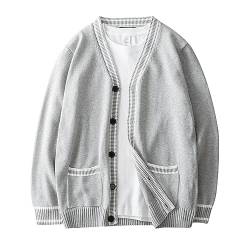 MANBOZIXi Strickjacke Herren Leicht Langarm Strick Cardigan Knöpfe 100% Baumwolle V-Auschnitt, Grau L von MANBOZIXi