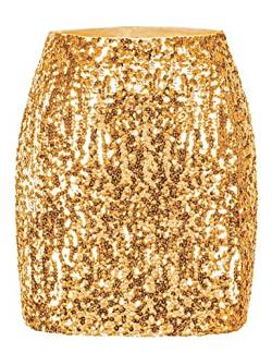 MANER Damen Pailletten Rock Glitzer Stretchy Bodycon Mini Rock Night Out Party, Gold, XX-Large von MANER