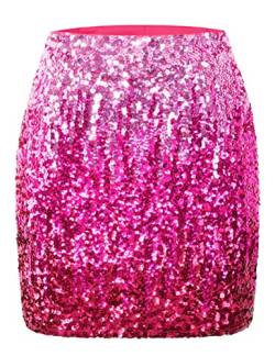 MANER Damen Pailletten Rock Glitzer Stretchy Bodycon Mini Rock Night Out Party, Rosa/Rosarot/Rot, XX-Large von MANER