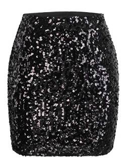 MANER Damen Pailletten Rock Glitzer Stretchy Bodycon Mini Rock Night Out Party, Schwarz, Klein von MANER