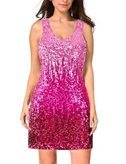 MANER Damen V Ausschnitt Gradient Pailletten Kleid Sparkle Glitter Bodycon Club Party Tank Kleider, Hellrosa / Rose Rot, Mittel von MANER