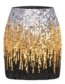 Maner Damen Pailletten-Rock, glitzernd, dehnbar, figurbetont, Minirock, Party - Gold - XX-Large von MANER