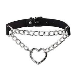 MANFNEE PU Leder Choker Punk Emo Herz Anhänger Kette Choker Halsband Halskette für Frauen verstellbar von MANFNEE