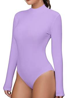 MANGDIUP Body für Frauen Stehkragen Langarm Tops Slim Fit Basic Stretch Weicher Body Jumpsuit, violett, M von MANGDIUP