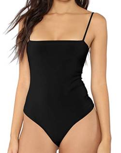 MANGDIUP Damen Body mit quadratischem Ausschnitt, rückenfrei, Camisole verstellbar Spaghettiträger - Schwarz - X-Groß von MANGDIUP