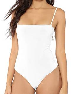 MANGDIUP Damen Body mit quadratischem Ausschnitt, rückenfrei, Camisole verstellbar Spaghettiträger - Weiß - X-Groß von MANGDIUP