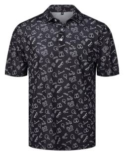 Herren Poloshirt Herren Kurzarm Hawaii Bedruckt Shirt Casual Atmungsaktiv Tennis Golf Polo Shirt Schwarz XL von MANLUODANNI