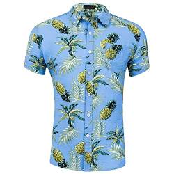 Herren T Shirt Hawaii Hemden Männer Urlaub Freizeit Kurzarm Aloha Party Shirt Palm Beach Shirts Ananas Blau XXL von MANLUODANNI