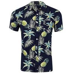 Herren T Shirts Hawaii Floral Hemd Button down Hemden Männer Urlaub Freizeit Kurzarm Aloha Party Shirt Beach Shirts Ananas Schwarz M von MANLUODANNI