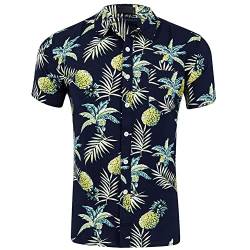 Herren T Shirts Hawaii Floral Hemd Button down Hemden Männer Urlaub Freizeit Kurzarm Aloha Party Shirt Beach Shirts Ananas Schwarz S von MANLUODANNI