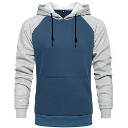 Hoodie Herren Raglan Hoody Mit Kapuze Farbblock Hoodies Langarm Kapuzenpullover Long Sleeve Streetwear Urban Pullover Unisex Casual Blau S von MANLUODANNI