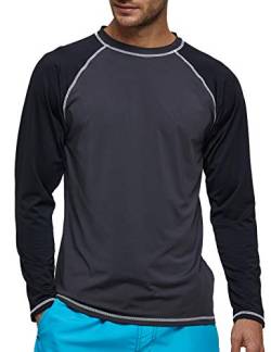 Langarmshirt Herren UPF 50+ Männer UV-Schutz Longsleeve Rash Guard Shirt Schnelltrocknendes Stretch Langarm T-Shirt Herren Schwimmshirt Surf Laufen Angeln Wandern Schwarz L von MANLUODANNI