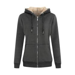 MANLUODANNI Damen Dicker Kapuzensweatshirt, Damen Kapuzenjacke Sweatjacke Kapuzenpullover Hoodie Baumwolle Sweatshirtjacke Pullover mit Fleecefutter Dunkelgrau L von MANLUODANNI