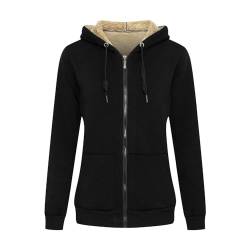 MANLUODANNI Damen Kapuzensweatshirt, Damen Kapuzenjacke Sweatjacke Kapuzenpullover Hoodie mit Zipper Baumwolle Sweatshirtjacke Pullover mit Fleecefutter Schwarz L von MANLUODANNI