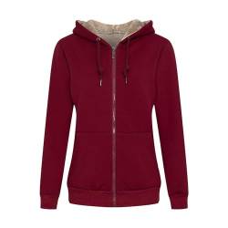 MANLUODANNI Damen Kapuzensweatshirt, Dicker Kapuzenjacke Sweatjacke Kapuzenpullover Damen Hoodie Baumwolle Sweatshirtjacke Frauen Casual Pullover mit Fleecefutter Rot L von MANLUODANNI