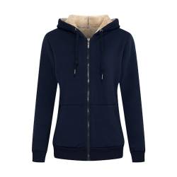 MANLUODANNI Damen warm Kapuzensweatshirt, Damen Basic Kapuzenjacke Sweatjacke Kapuzenpullover Hoodie mit Zipper Baumwolle Sweatshirtjacke Pullover mit Fleecefutter Navy L von MANLUODANNI