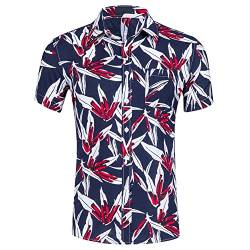 MANLUODANNI Hawaiihemd Herren Kurzarm Sommerhemd Hawaii Print Baumwolle Kurzarm Hemd Funky Look für Karneval Party Dunkelblau M von MANLUODANNI