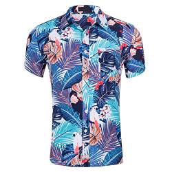 MANLUODANNI Herren Hawaiihemd Floral Kurzarm Freizeithemden Hawaii Beach Print Button Down Hemden für den Urlaub Blau Lila M von MANLUODANNI